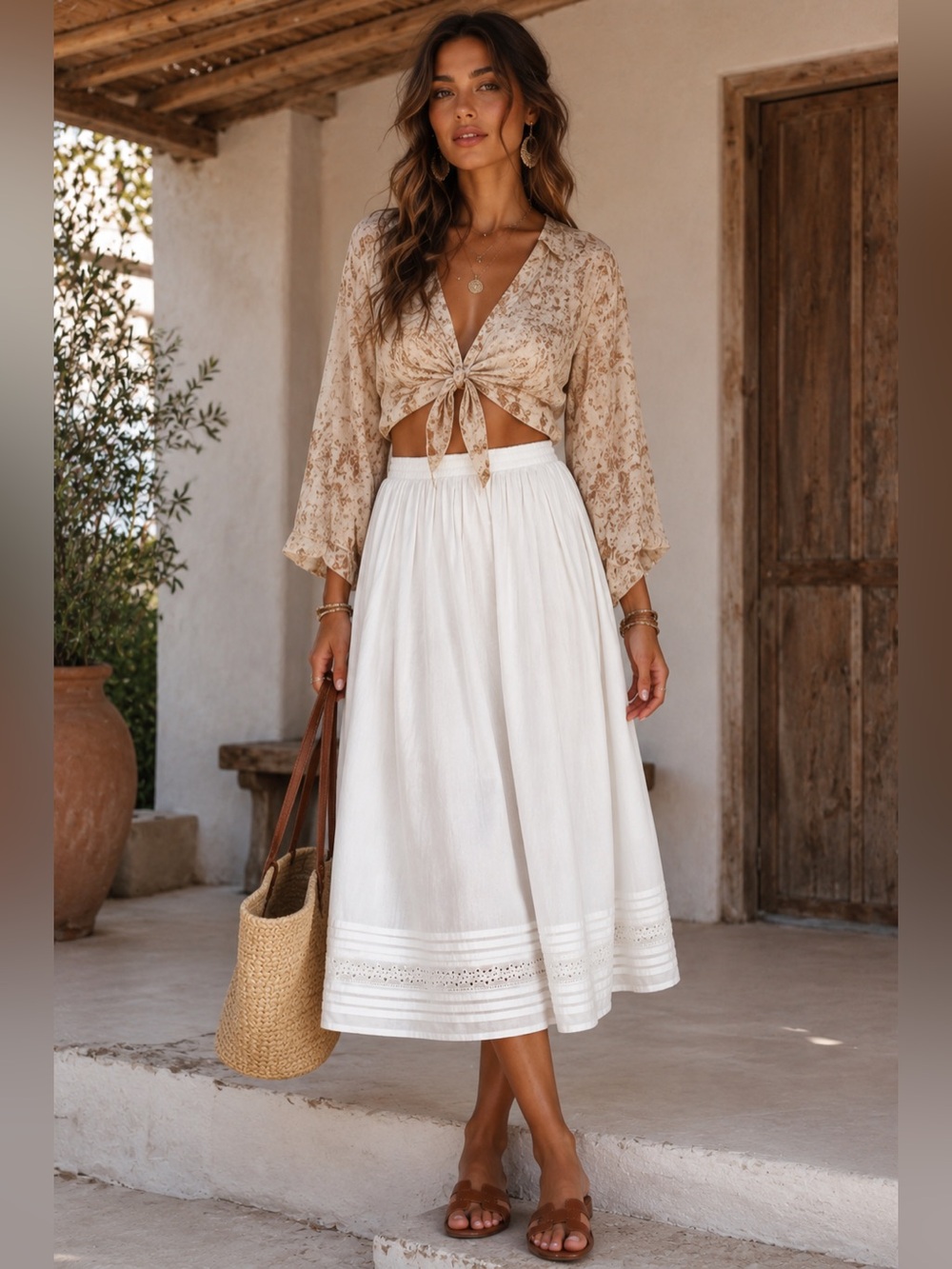 Jane Ashley White Eyelet Hem Skirt Boho Cottage Core Flowy 
Peasant Size PXL